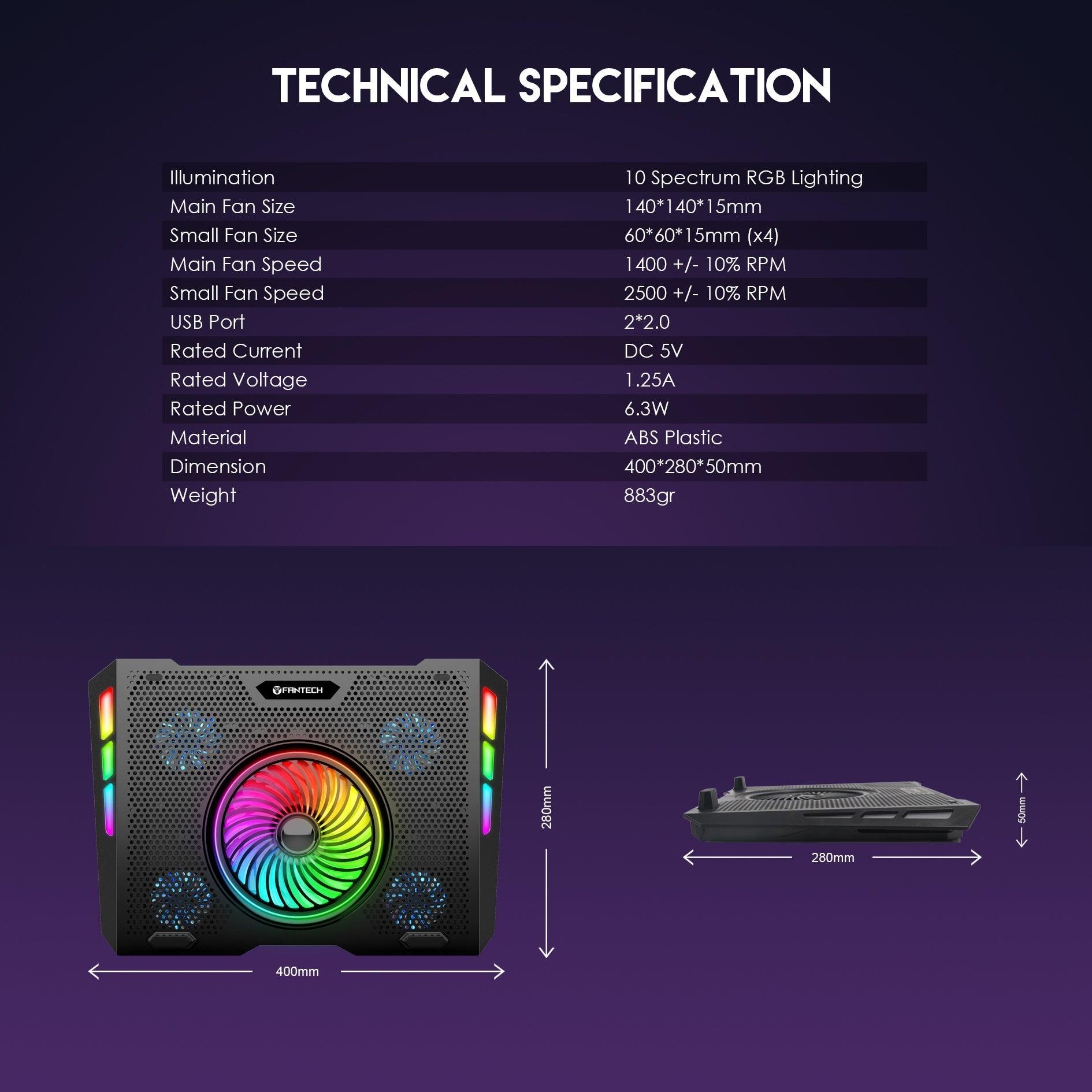 Fantech rgb notebook laptop cooling pad nc20 - Fun Touch