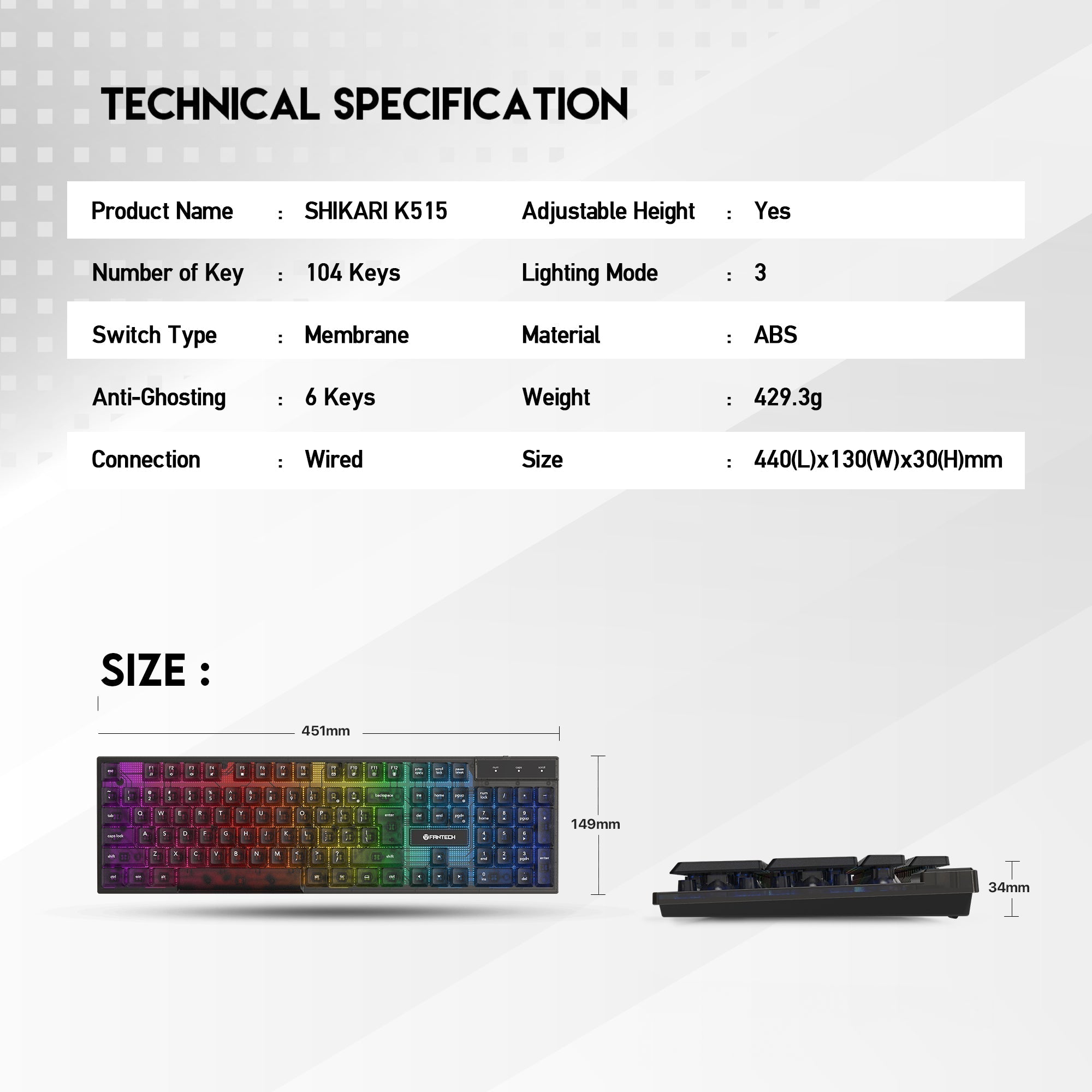 Fantech Shikari K515 RGB Membrane Gaming Keyboard Keyboard