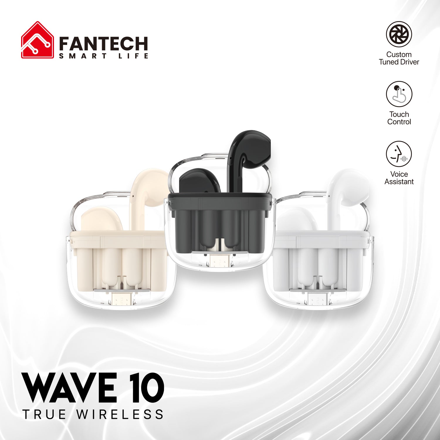 Fantech TWS Bluetooth Wireless Wave 10 TW10 Built in Microphone Audio