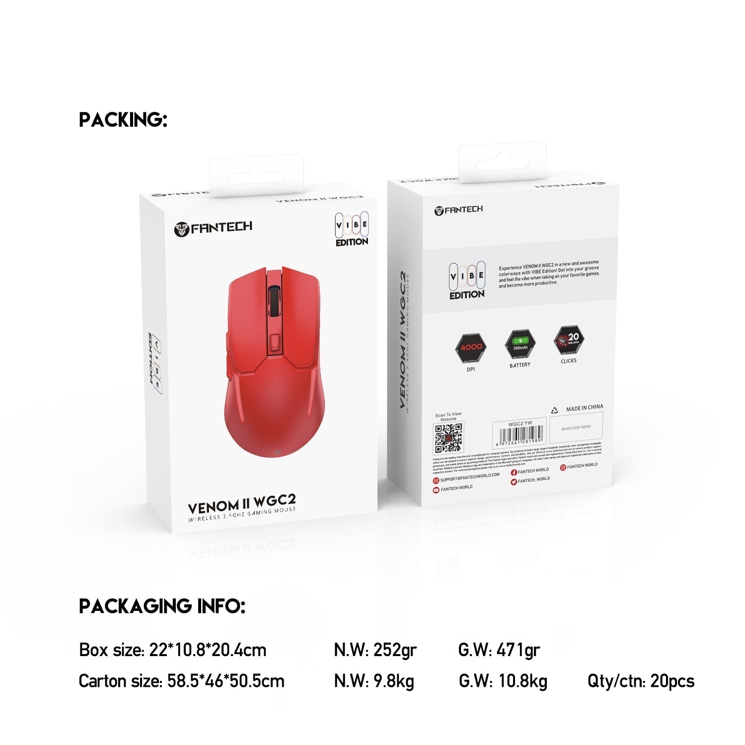 Fantech VENOM II WGC2 VIBE EDITION Red Mouse