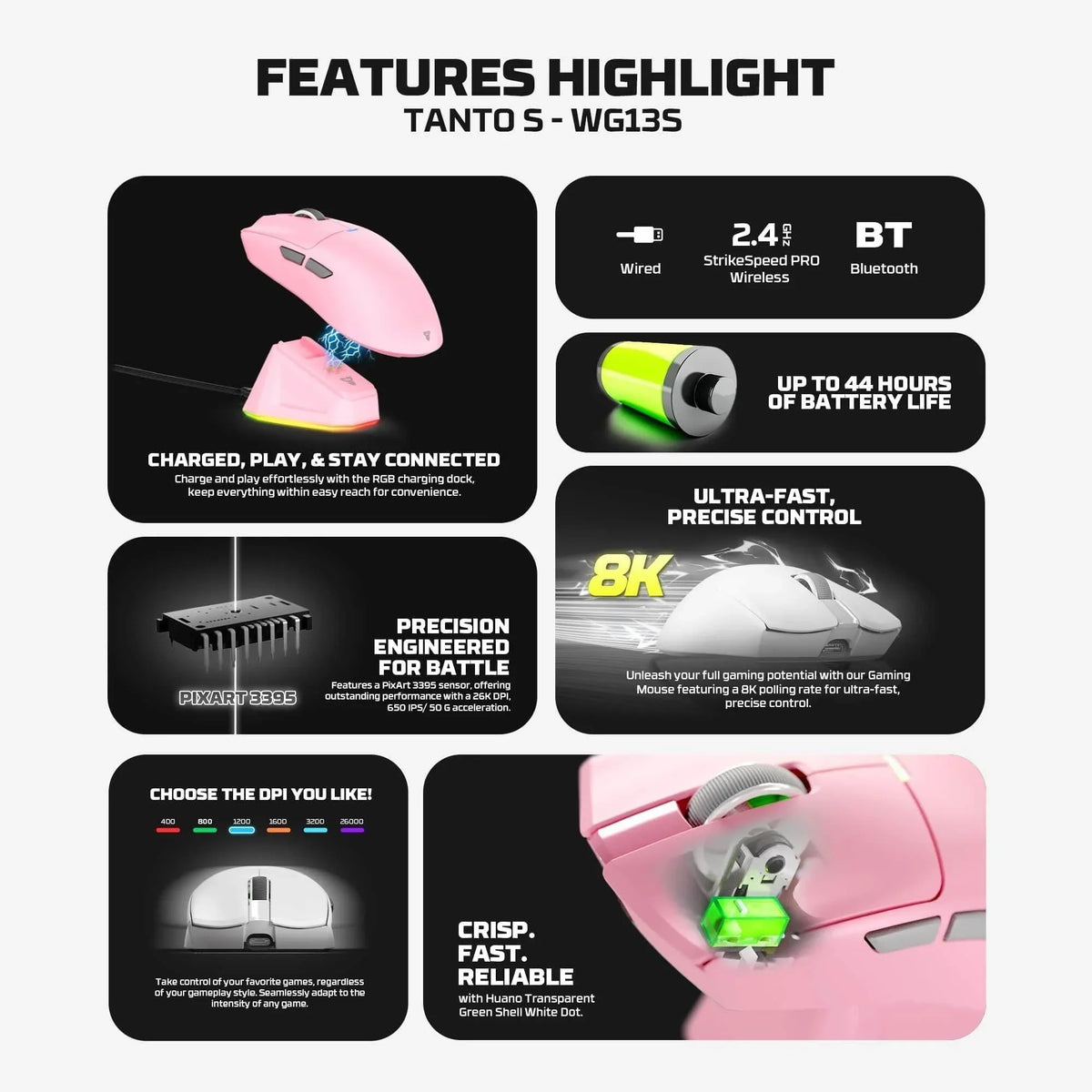 Fantech wg13s tanto s wireless gaming mouse 8k - mousepad