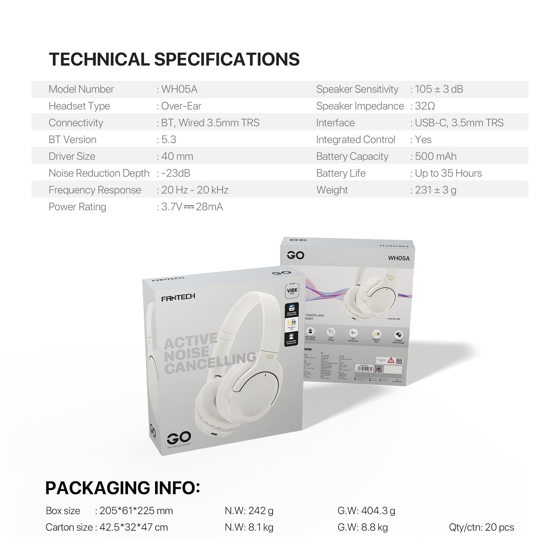 FANTECH WH05A GO VIBE ANC WIRELESS HEADSET BAIGE Wireless Headset