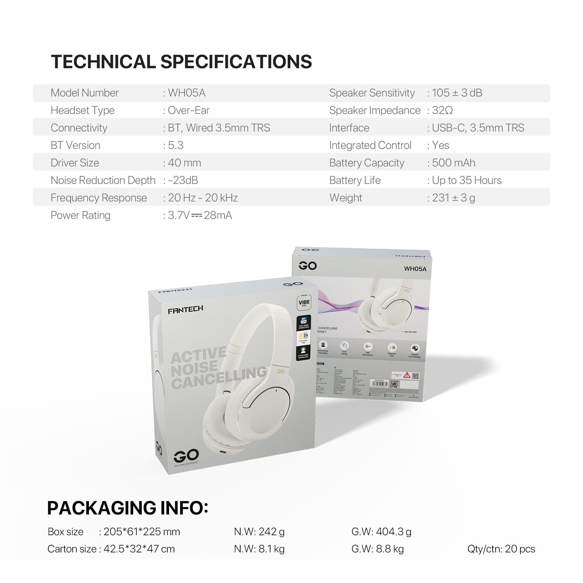 FANTECH WH05A GO VIBE ANC WIRELESS HEADSET BAIGE Wireless Headset