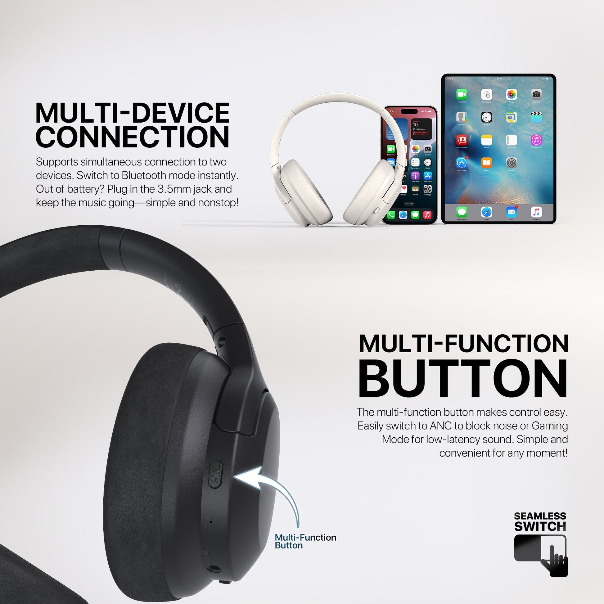 FANTECH WH05A GO VIBE ANC WIRELESS HEADSET BLACK Wireless Headset