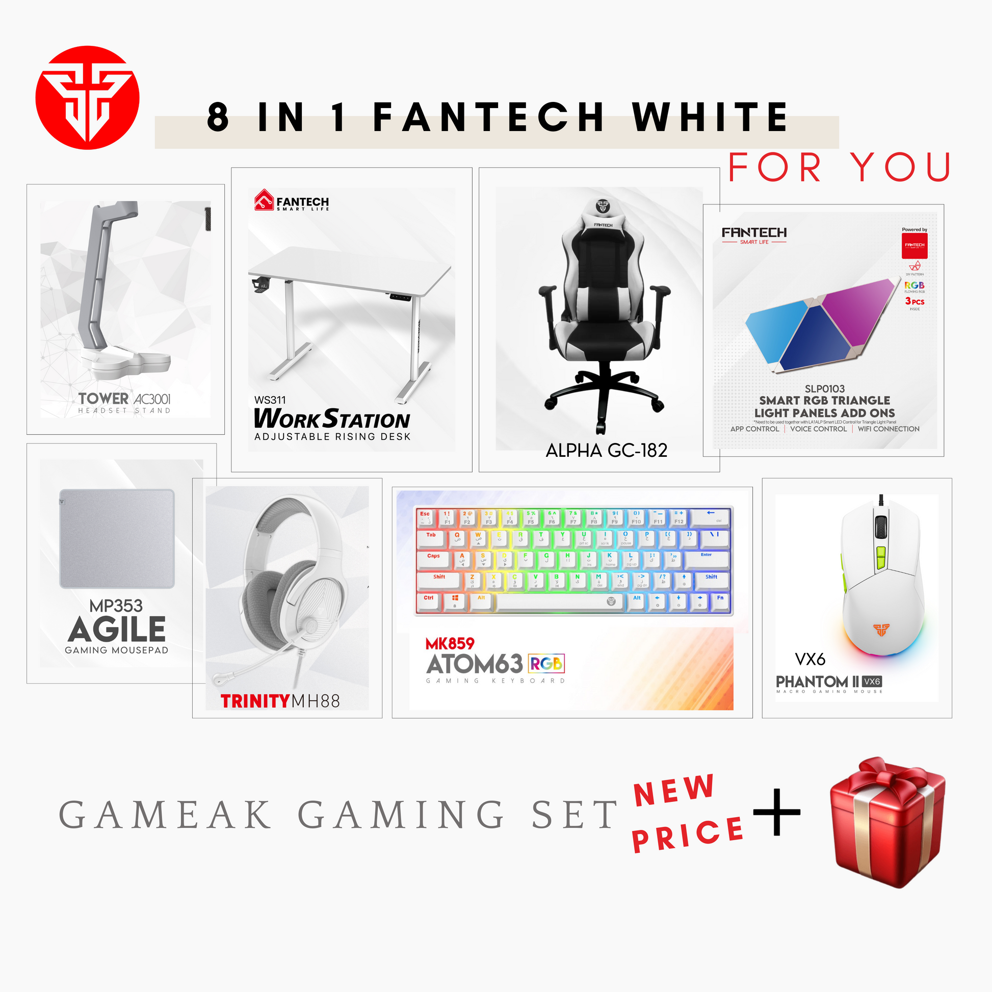 Fantech white 8 in 1 Gameak Gaming set Bundle