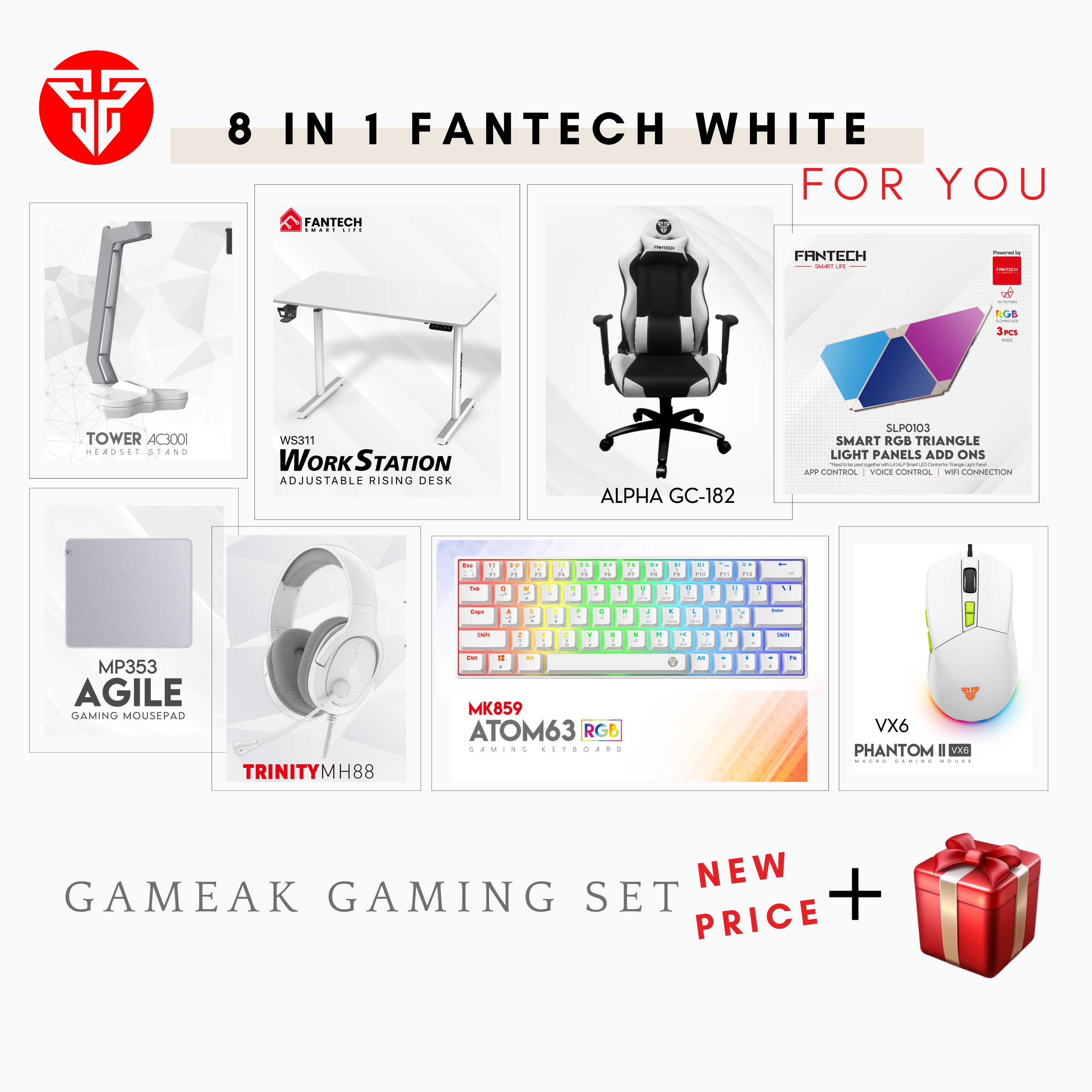 Fantech white 8 in 1 Gameak Gaming set Bundle