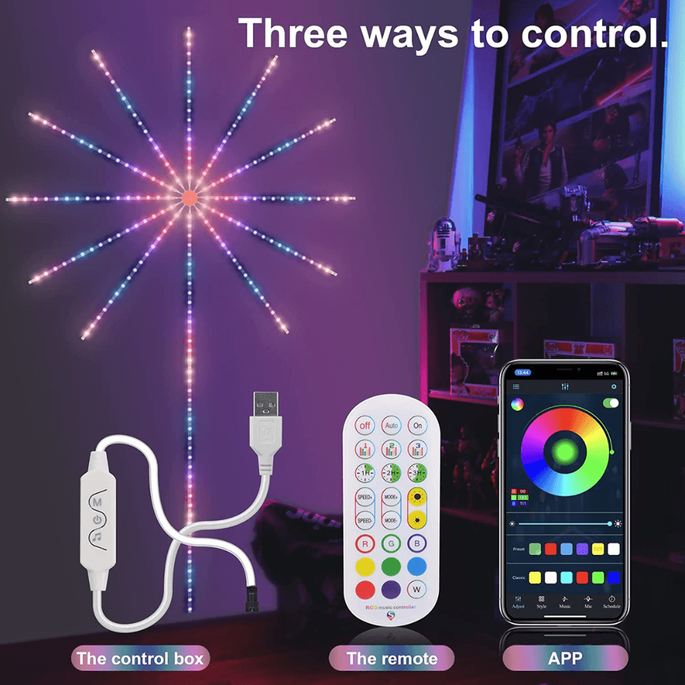 Firework led strip lights music sound sync bluetooth with remote control