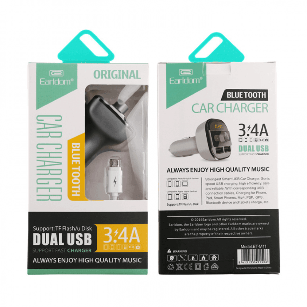 Fm transmitter earldom m11 bluetooth usb 3.4a
