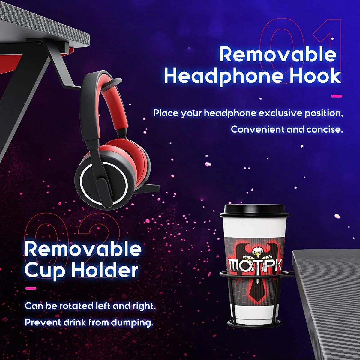 GAMEON L Shaped Slayer I Series Gaming Desk (Size: 129*129*74cm & Table top