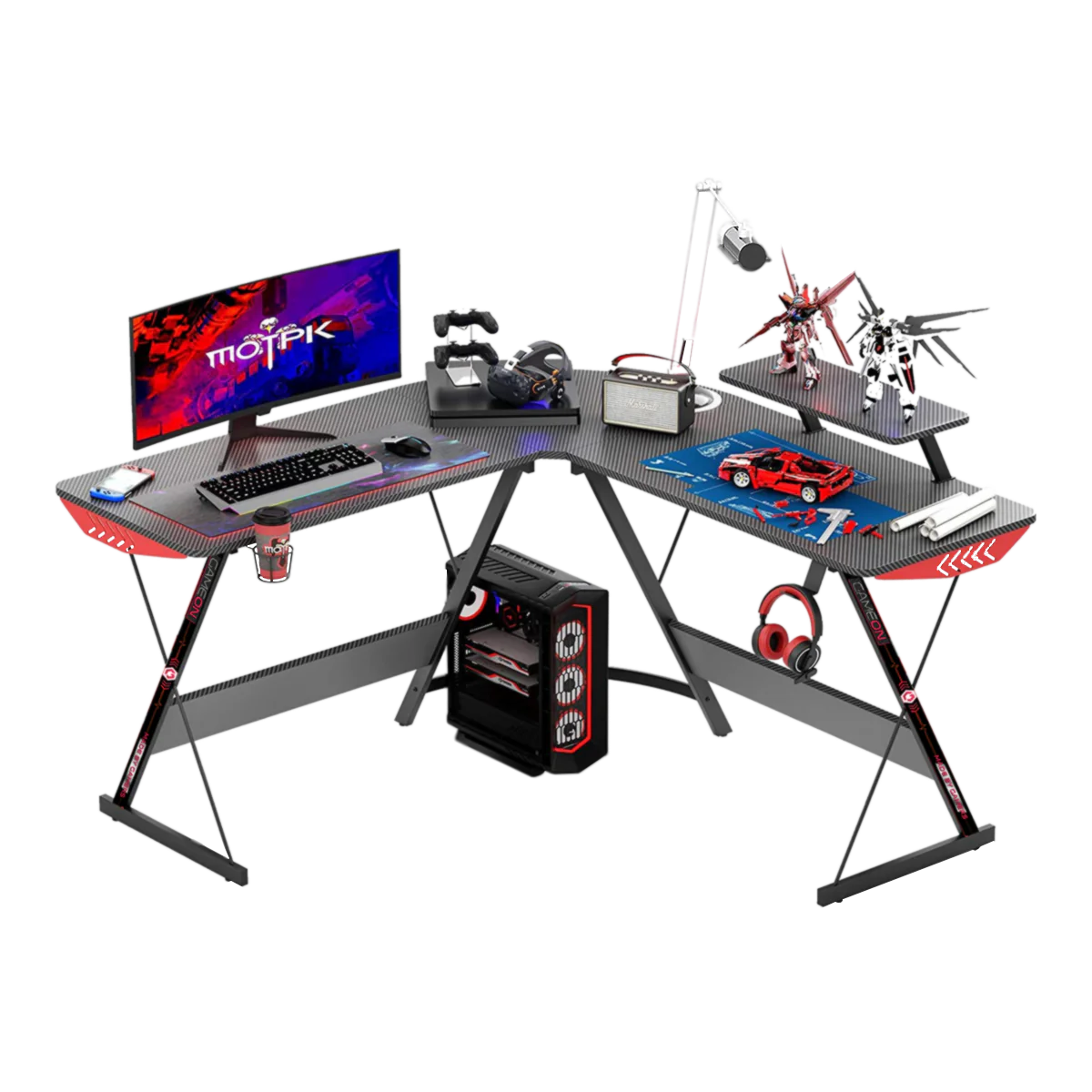 GAMEON L Shaped Slayer I Series Gaming Desk (Size: 129*129*74cm & Table top