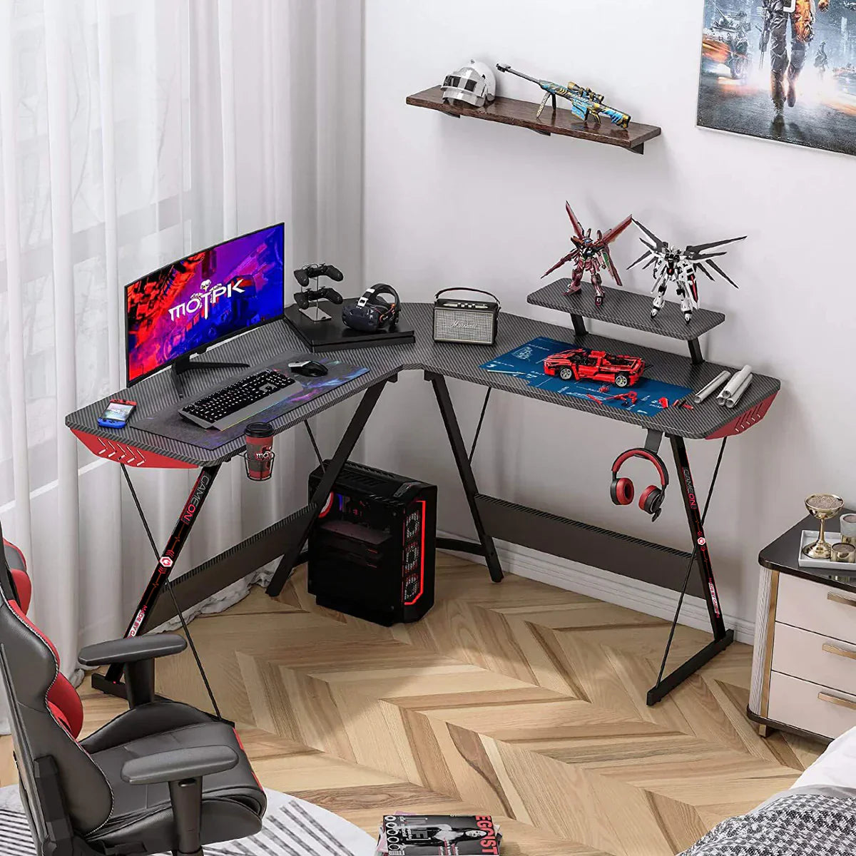 GAMEON L Shaped Slayer I Series Gaming Desk (Size: 129*129*74cm & Table top