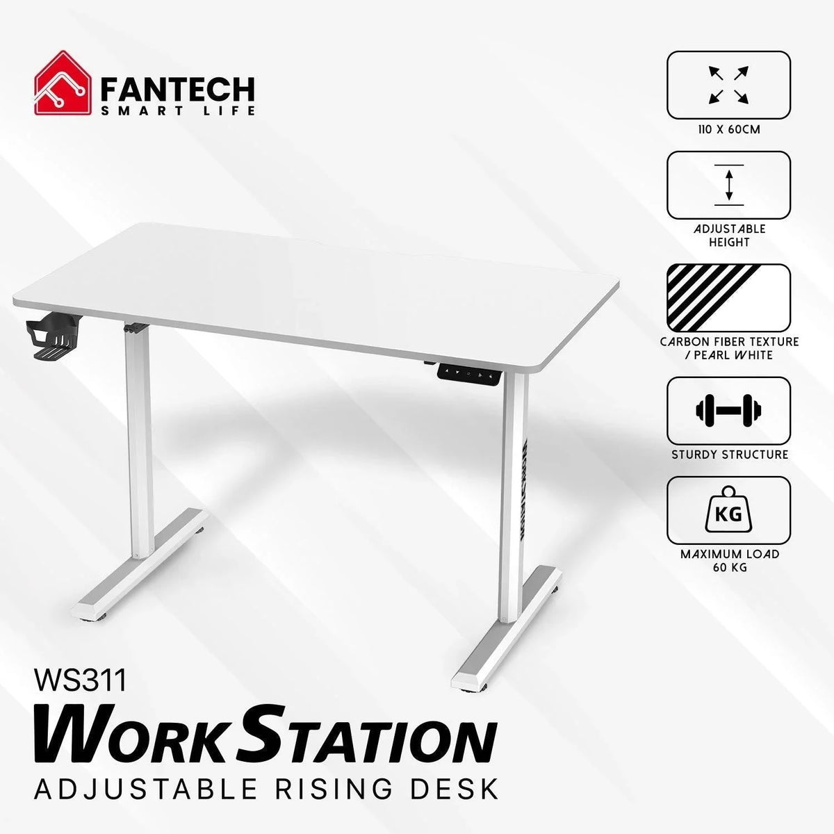 Fantech ws311 adjustable desk - ergonomic rising work station - white - desk & chair