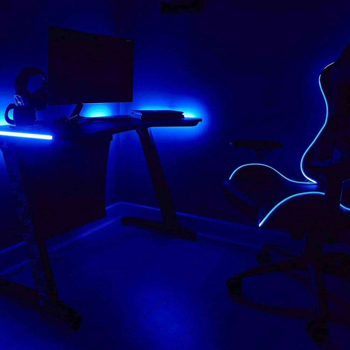 Xrocker playstation gaming desk with led lights - pc office workstation - desk & chair