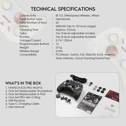Fantech wgp15 electra eos pro controller - advanced wireless gaming experience - console | controller | pc controller