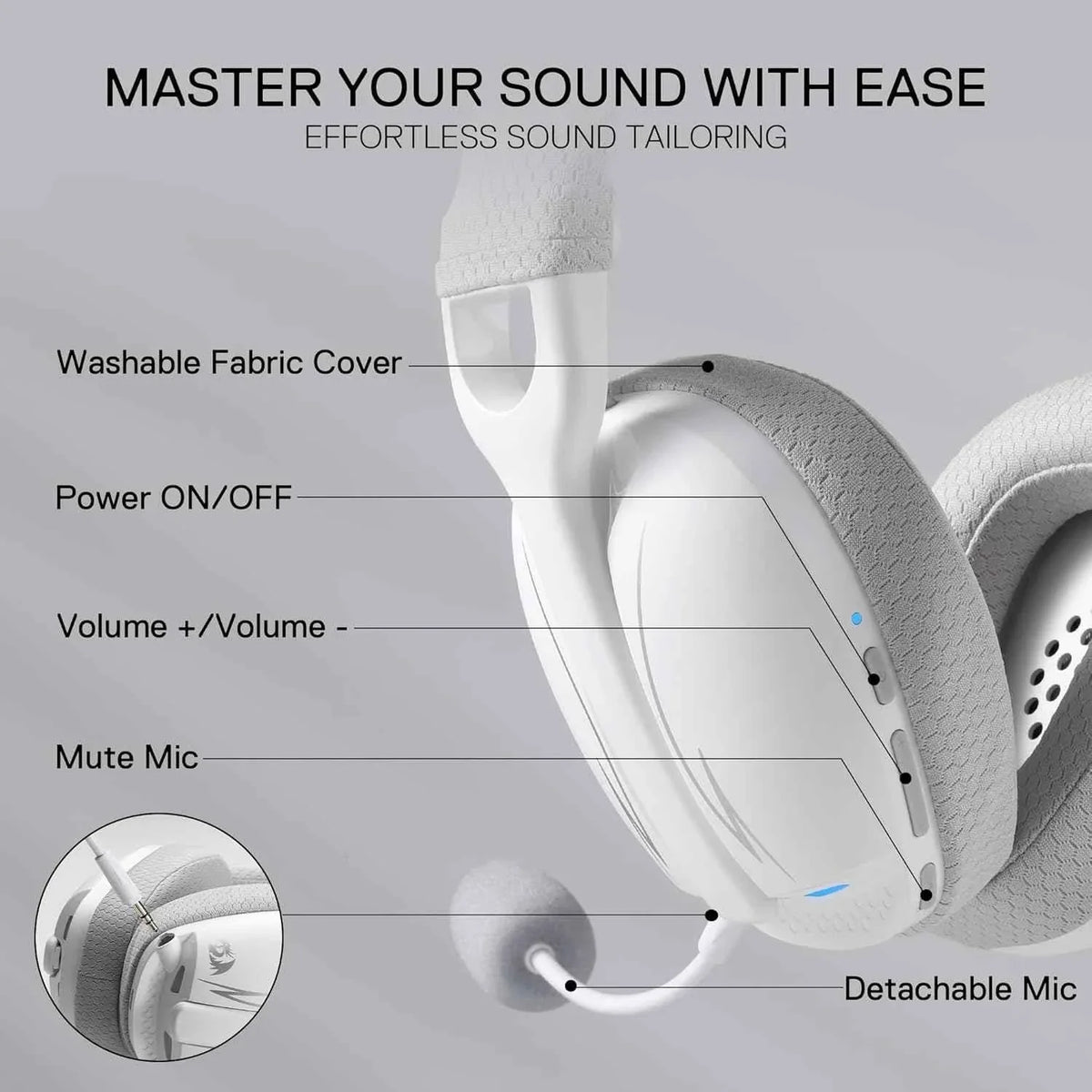 Redragon h878 wireless gaming headset - lightweight 3-mode design with blue lighting and 7.1 surround sound - audio