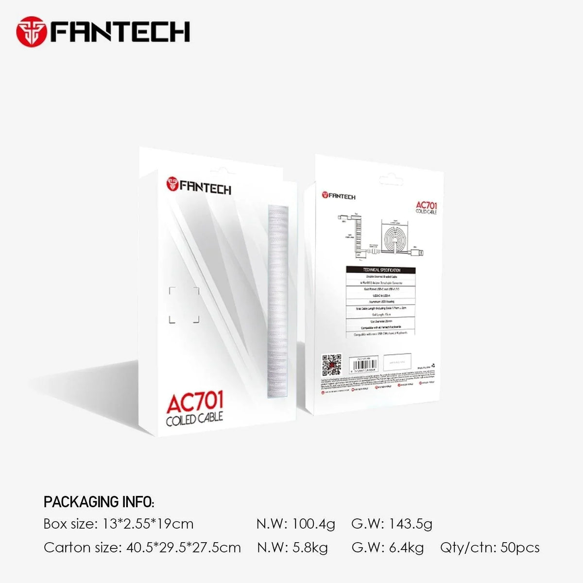 Fantech ac701 coiled cable for enhanced connectivity - keyboard