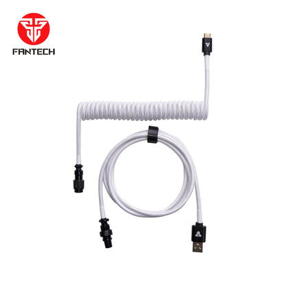 Fantech ac701 coiled cable for enhanced connectivity - white - keyboard