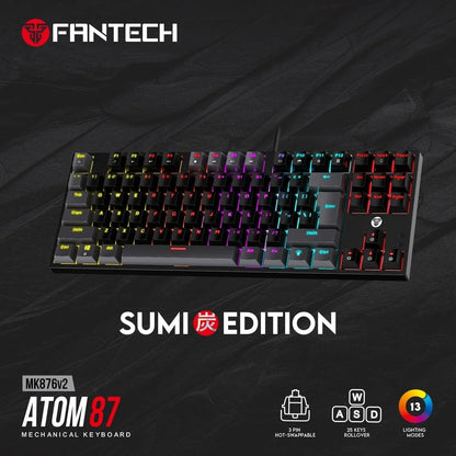 Fantech atom mk876v2 keyboard - tkl double injection keycaps mechanical gaming keyboard