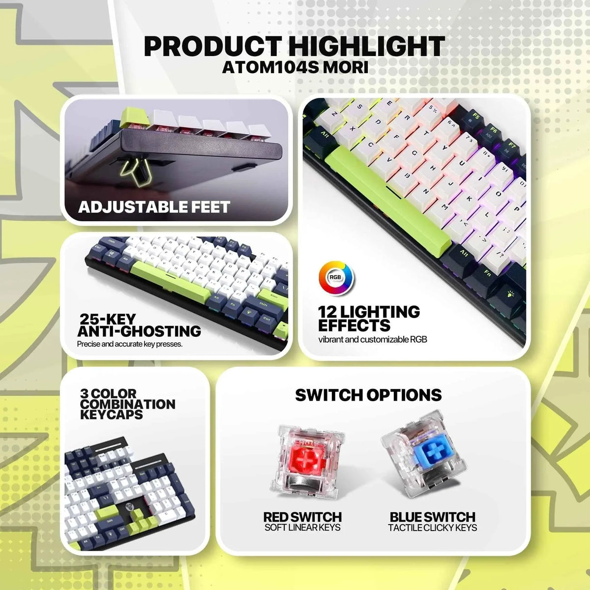 Fantech atom104s mk878s mechanical gaming keyboard mori edition white - keyboard