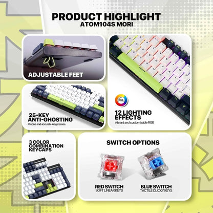 Fantech atom104s mk878s mechanical gaming keyboard mori edition white - keyboard