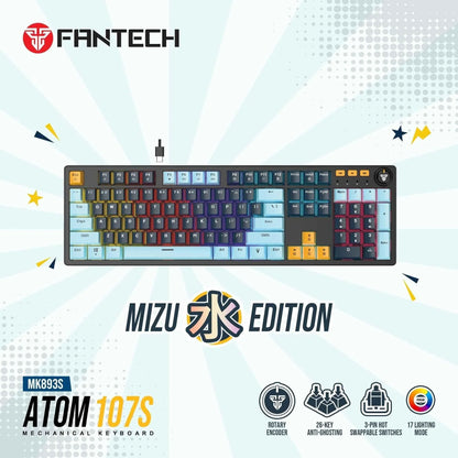 Fantech atom107s mechanical gaming keyboard mizu edition navy blue - precision and style for ultimate gaming experience