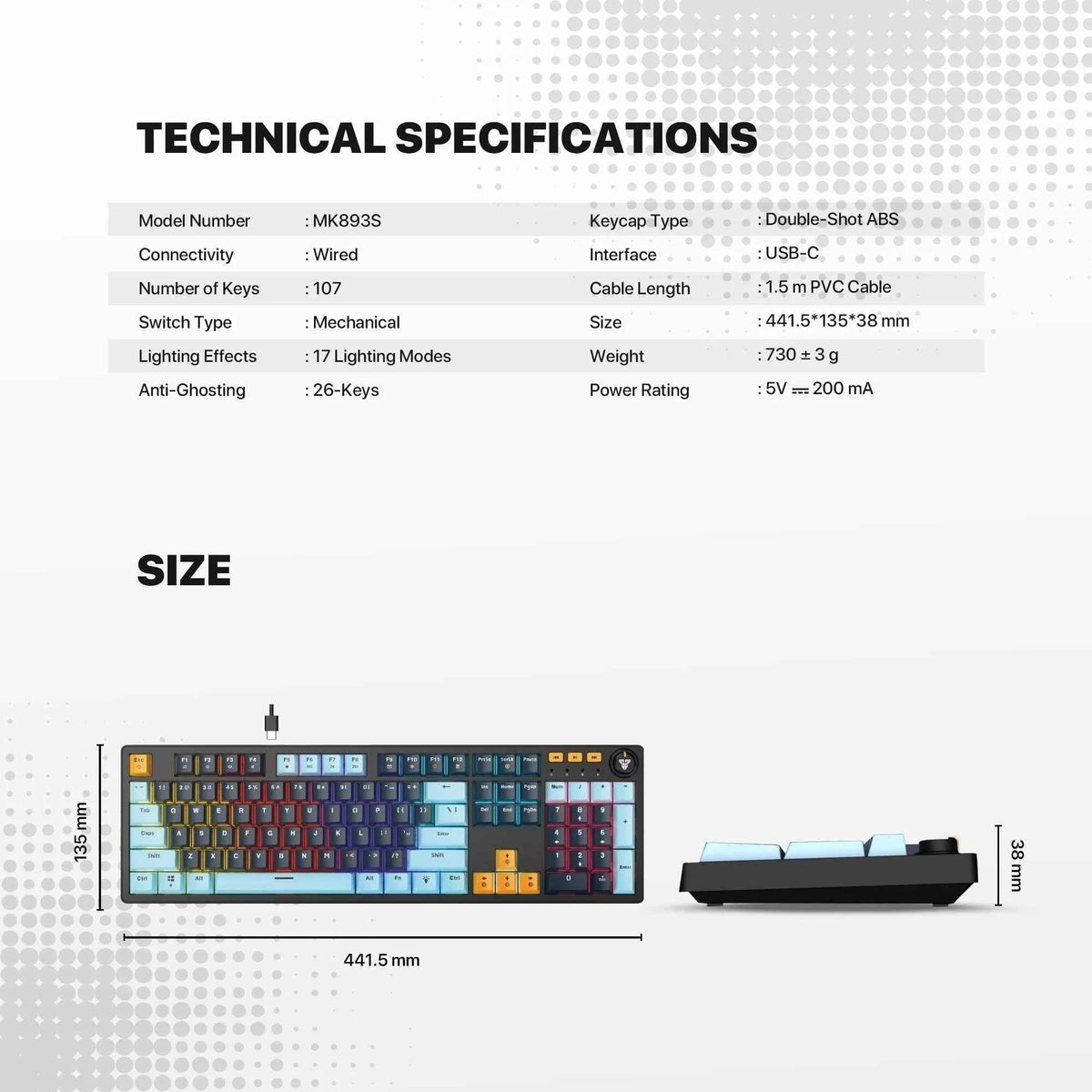 Fantech atom107s mk893s mechanical keyboard mizu edition sky blue for ultimate performance and style - keyboard