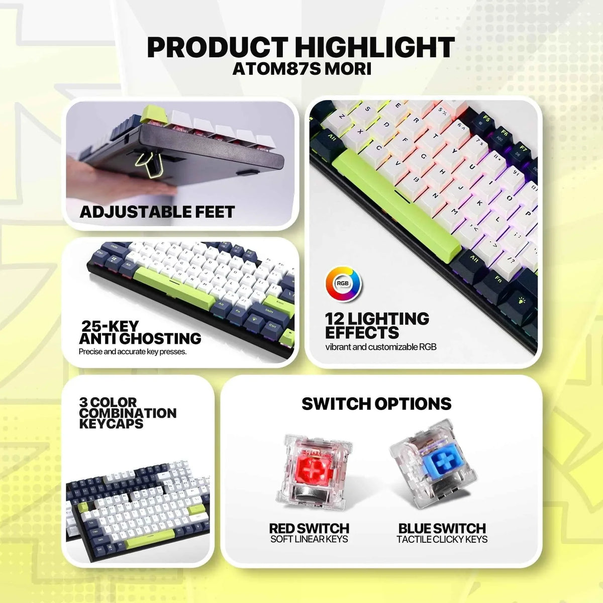 Fantech atom87s mk877s keyboard - mori edition white mechanical gaming keyboard - keyboard