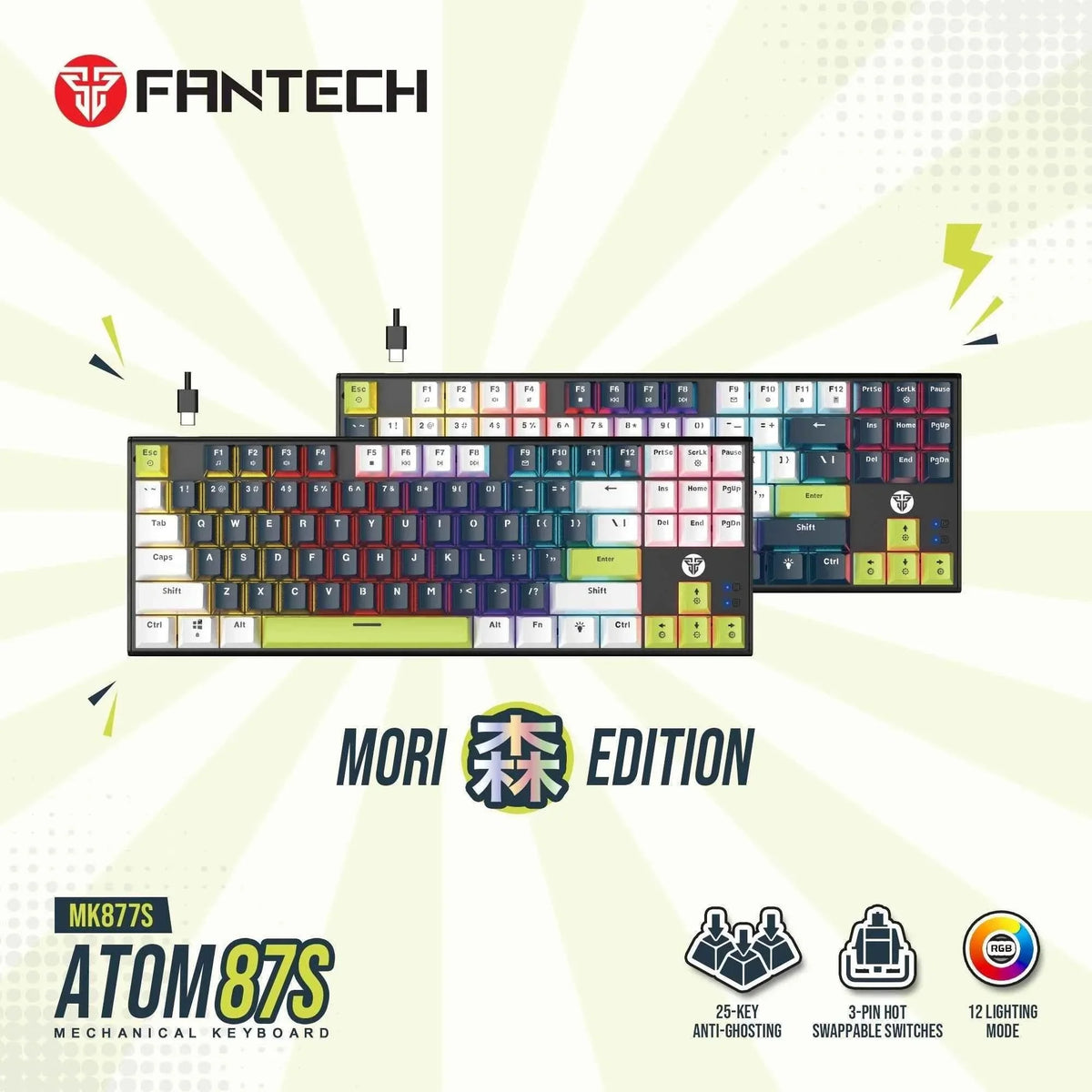Fantech atom87s mk877s keyboard - mori edition white mechanical gaming keyboard - keyboard
