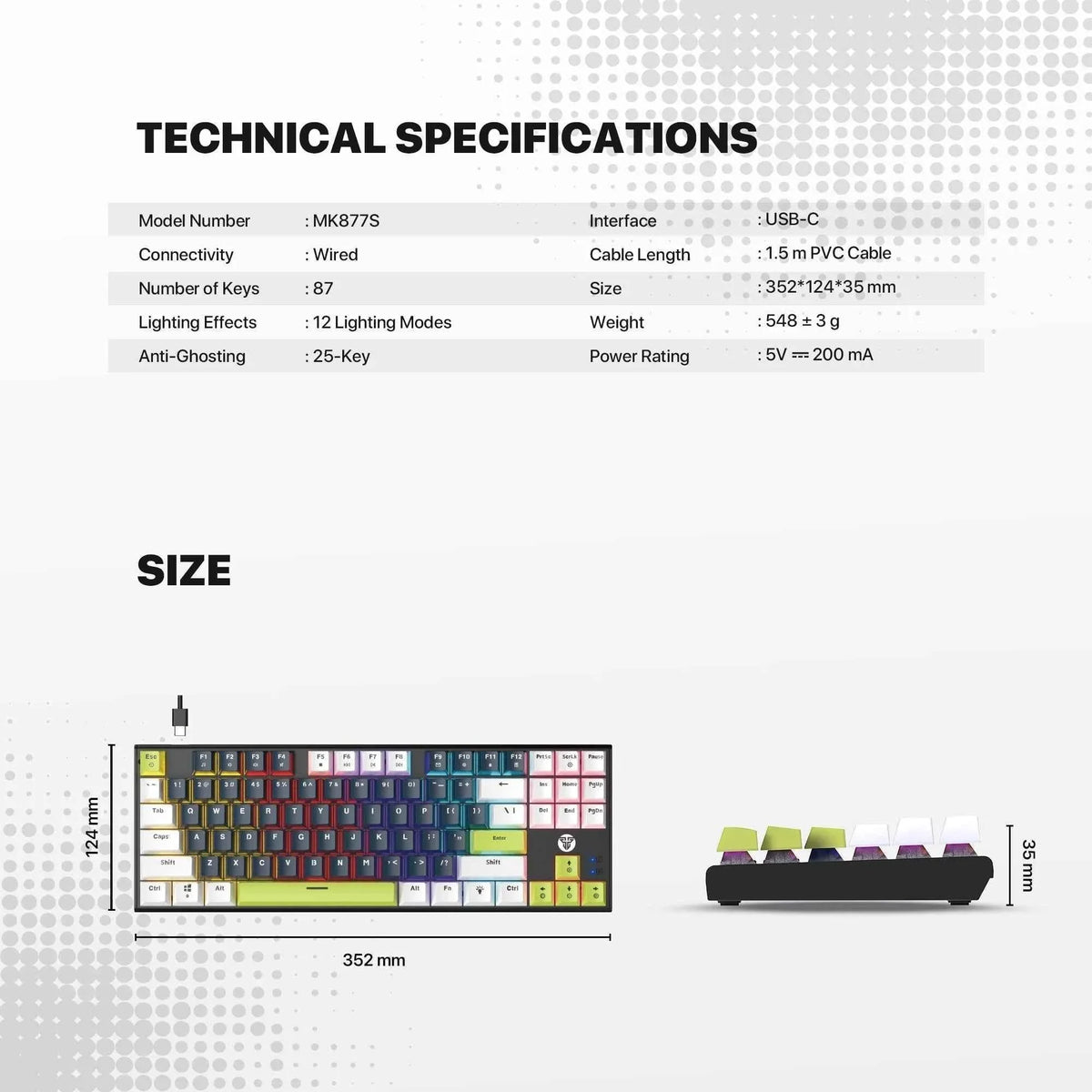 Fantech atom87s mk877s mechanical keyboard - mori edition white for premium performance and style - keyboard