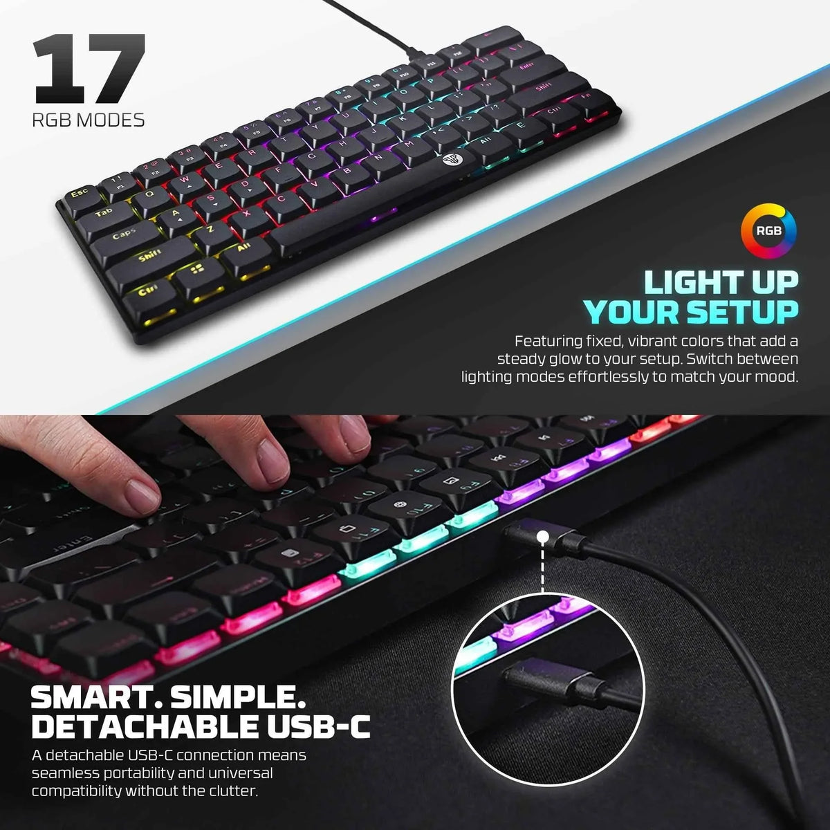 Fantech atomair61 mk311 keyboard - low-profile white mechanical keyboard - keyboard
