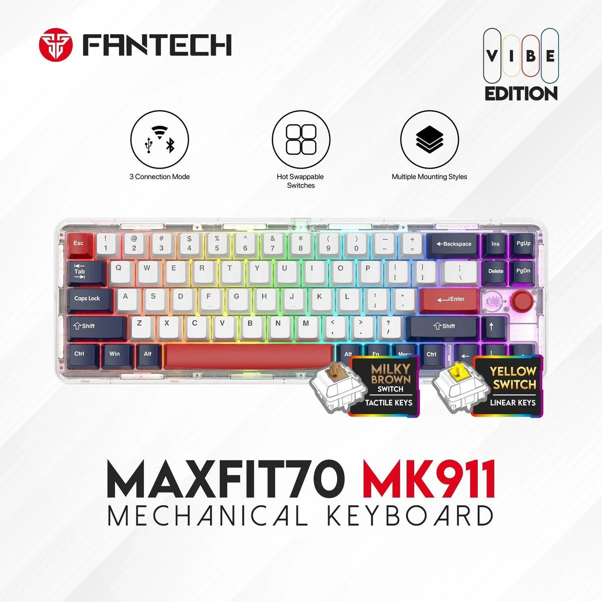 Fantech maxfit70 mk911 vibe edition keyboard - ultimate performance and style for gaming - keyboard