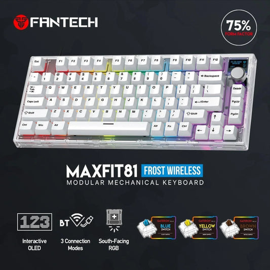 Fantech maxfit81 mk910 wireless gaming keyboard - modular mechanical design with pbt frost keys - keyboard
