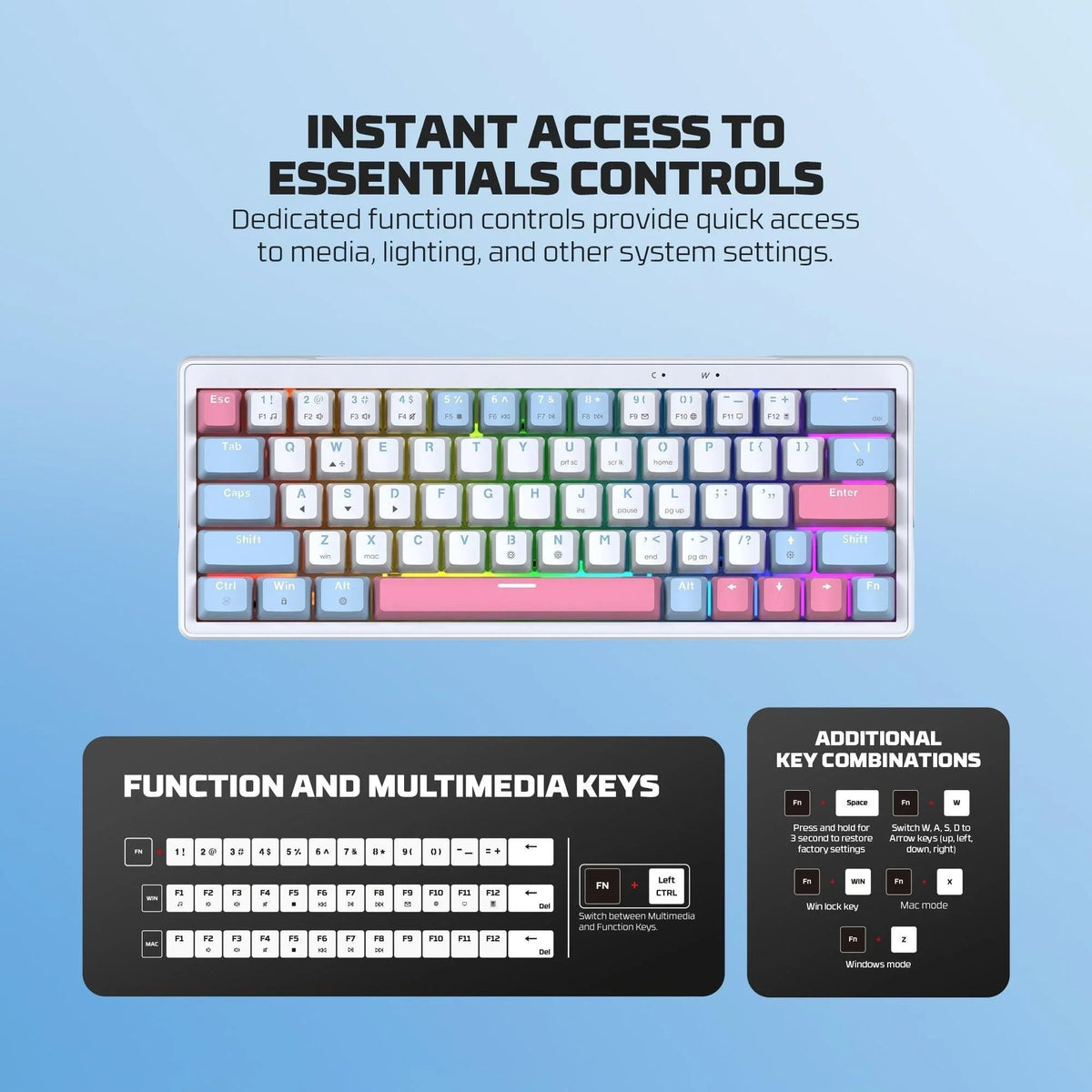 Fantech mk611 atom x63 ame edition - white - keyboard