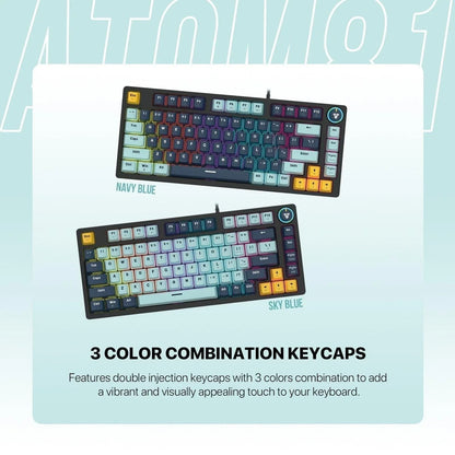 Fantech mk875v2 keyboard - atom 81 rgb mechanical gaming keyboard mizu edition navy blue