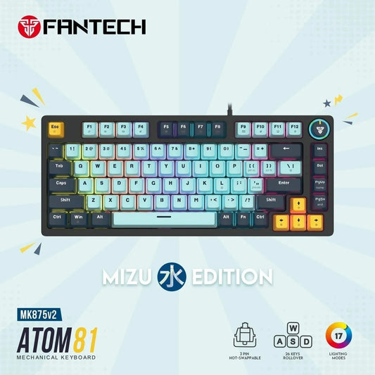 Fantech mk875v2 gaming keyboard - atom 81 rgb mechanical mizu edition sky blue