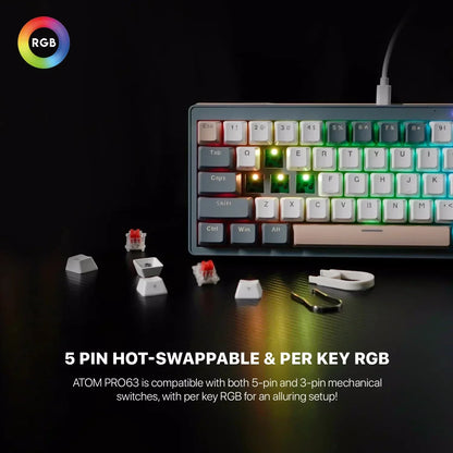 Fantech mk912 atom pro63 rgb bluetooth wireless gaming keyboard mercury - keyboards