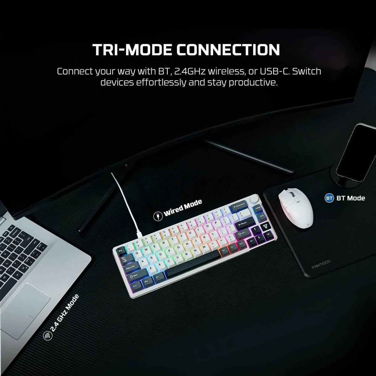 Fantech mk919 atom pro66 mechanical keyboard grey - keyboard