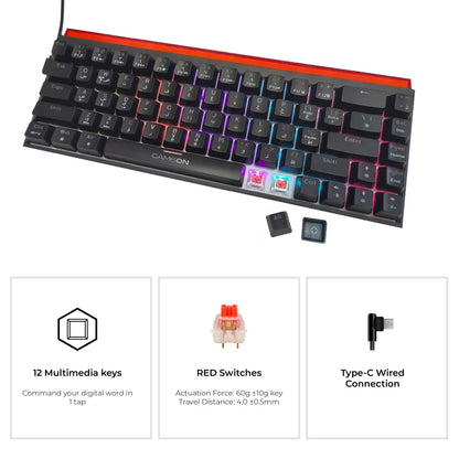 Gameon primex series go-mk260-rs 60% rgb mechanical - keyboards