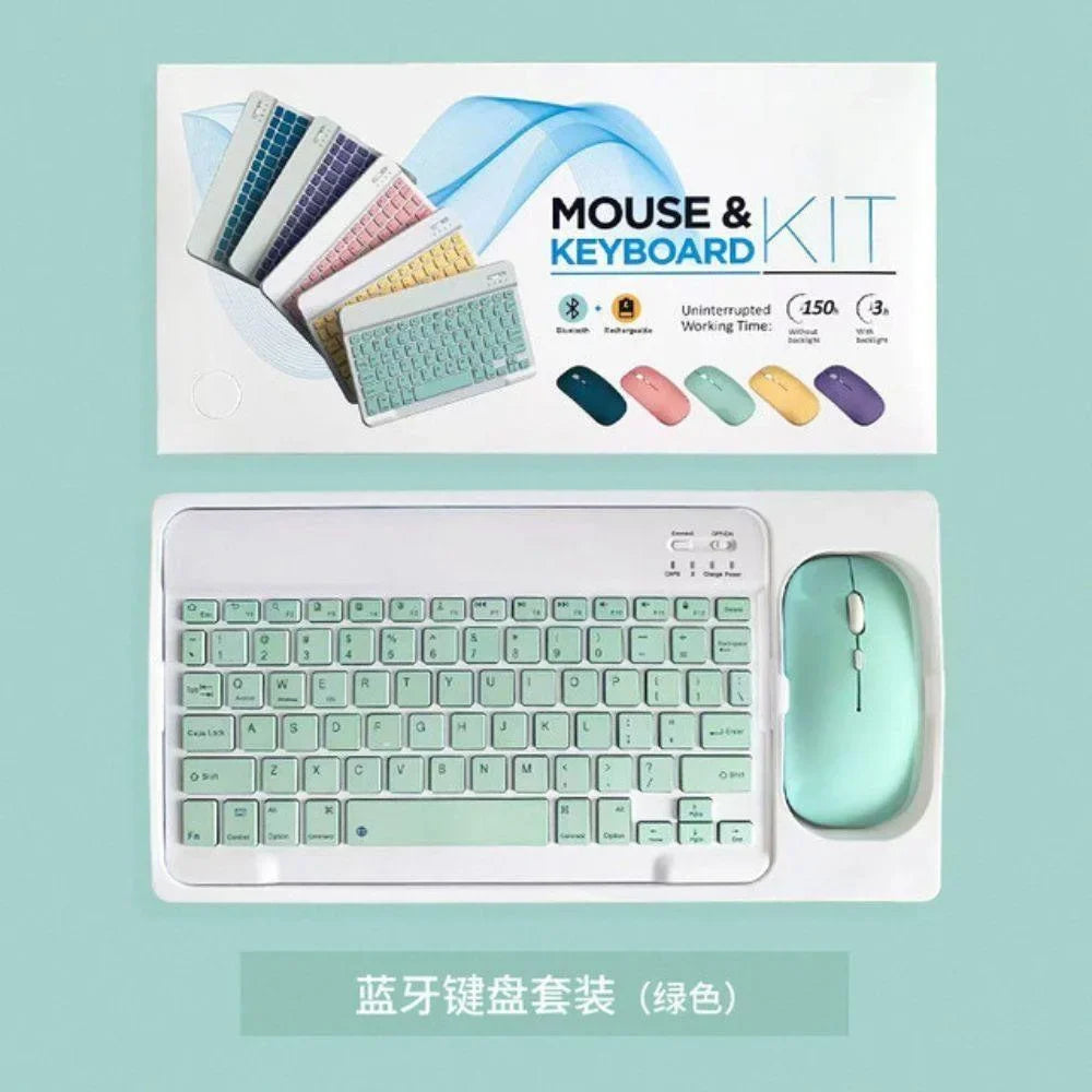 Keyboard and mouse set compatible with android ios and windows - light green - bundle