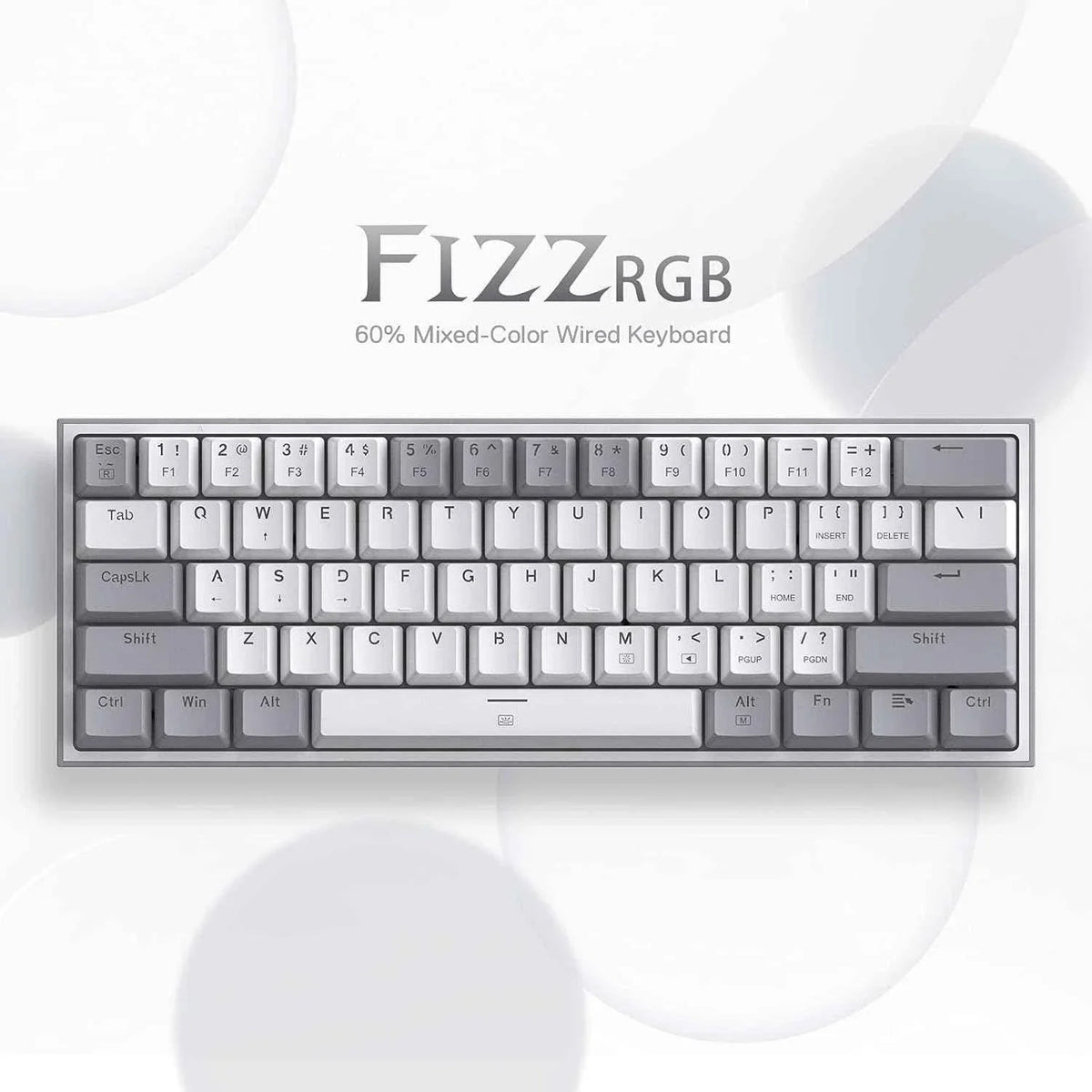 Redragon k617 fizz gaming keyboard - compact 60% wired rgb 61 keys hot-swap design - keyboard