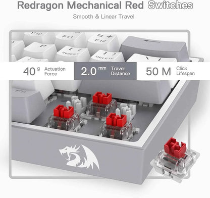 Redragon k617 fizz gaming keyboard - compact 60% wired rgb 61 keys hot-swap design - keyboard