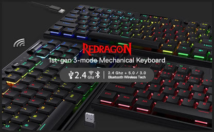 Redragon k621 horus tkl rgb mechanical wire & bluetooth & wireless red switch - black - keyboards