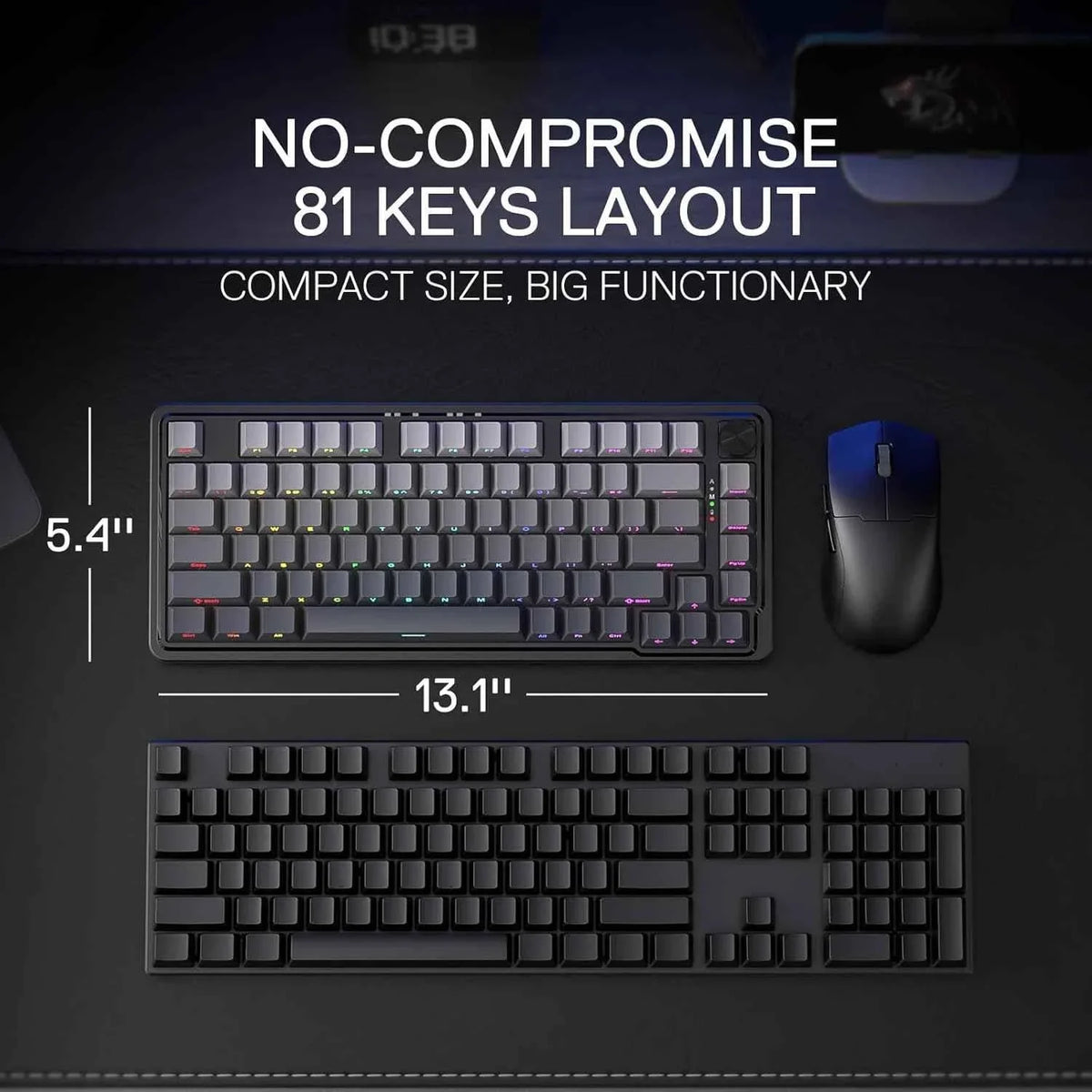Redragon k673 wireless gaming keyboard - 75% rgb wireless gasket design 3 modes 81 keys pbt - keyboard