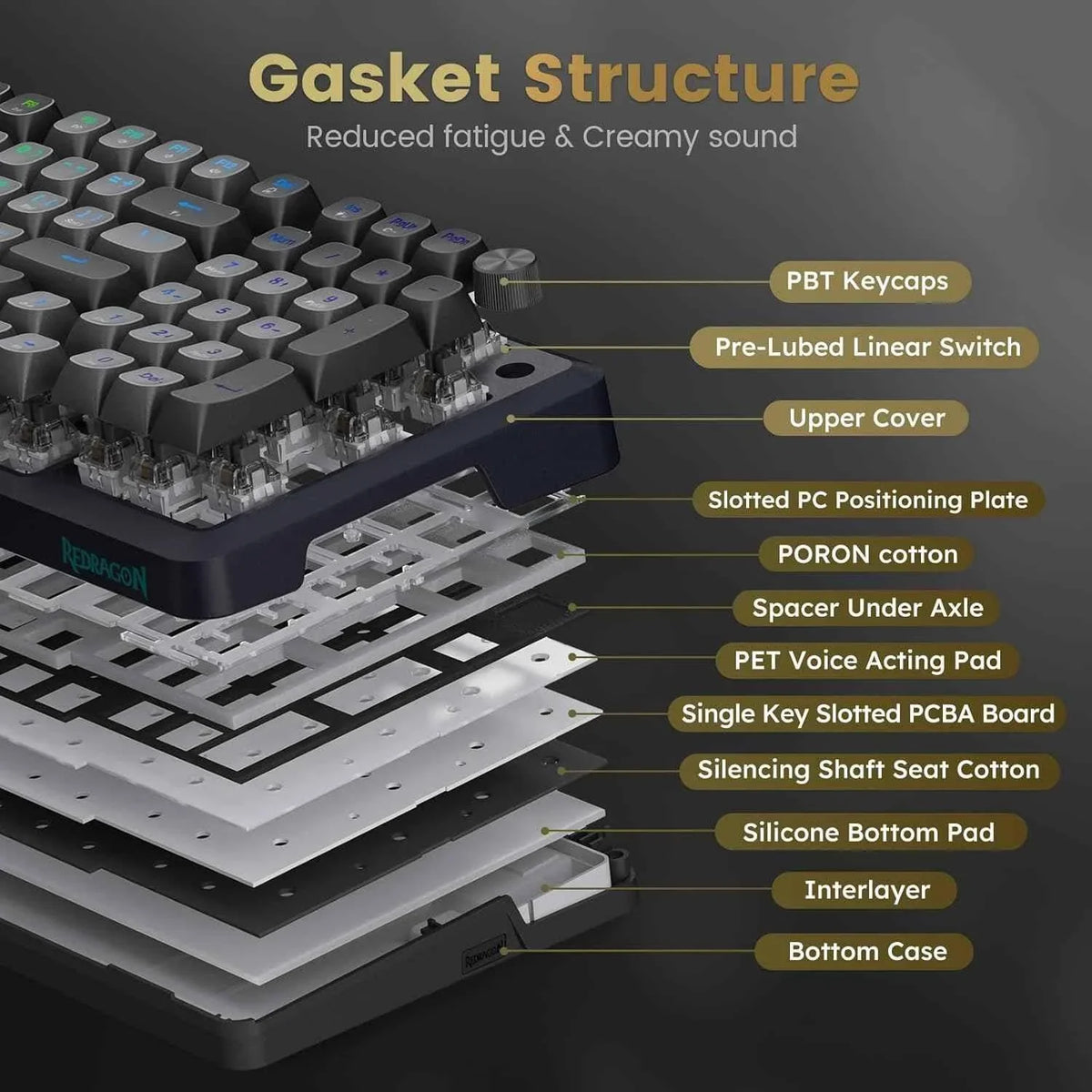 Redragon k688 wireless mechanical keyboard 3 mode gasket mounted rgb gaming - keyboard