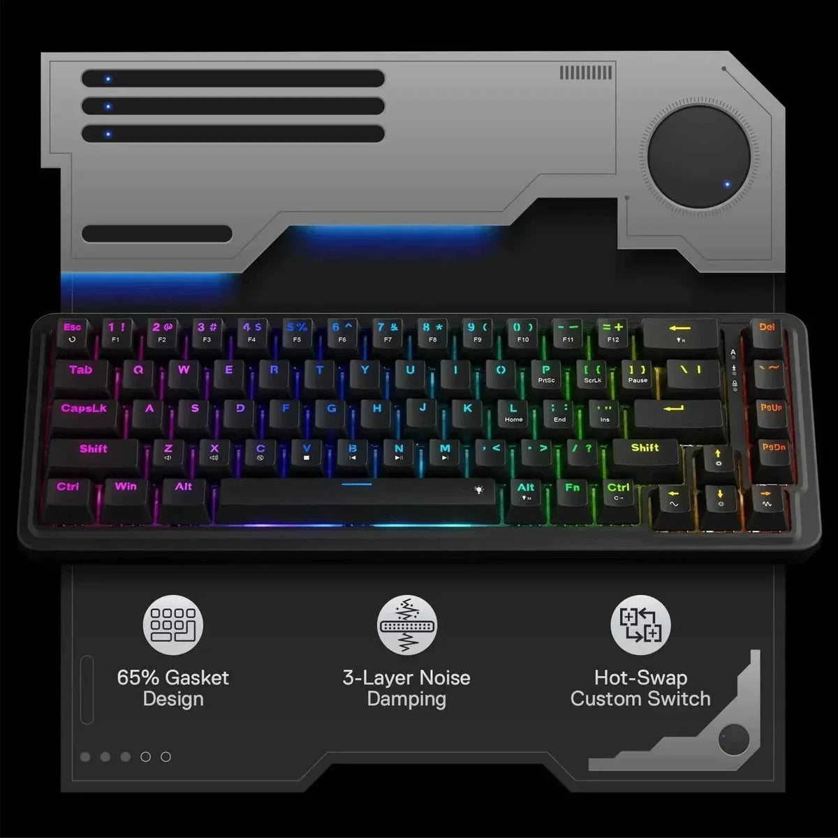 Redragon k709 rgb gaming keyboard - 65% wired gasket design with rgb lighting - keyboard