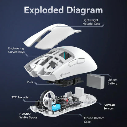 Attack shark x11 wireless gaming mouse with charging dock - white - mouse’s