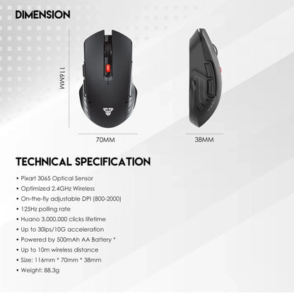 Fantech raigor iii wg12 gaming mouse with 2.4ghz wireless connection - mouse