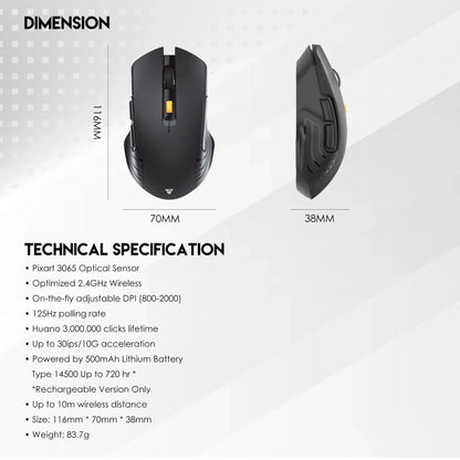 Fantech raigor iii wireless gaming mouse wg12r rechargeable performance - mouse