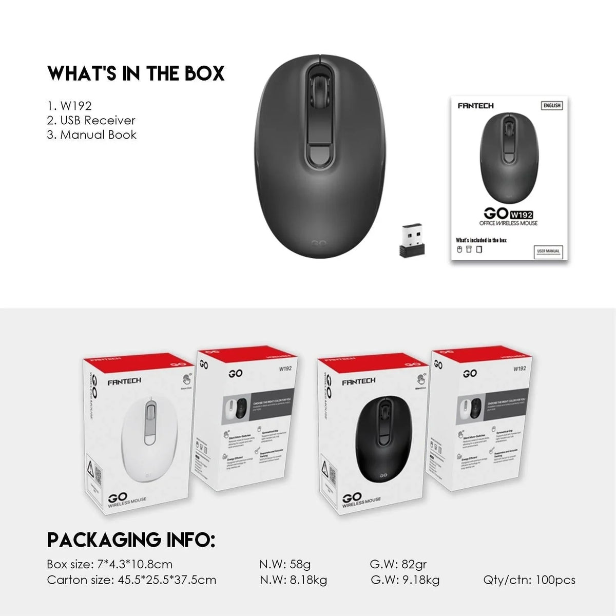 Fantech w192 silent click mouse - wireless with silent operation - mouse