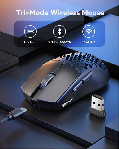 Redragon m725 wireless gaming mouse - ultra lightweight 49g honeycomb shell design - mouse